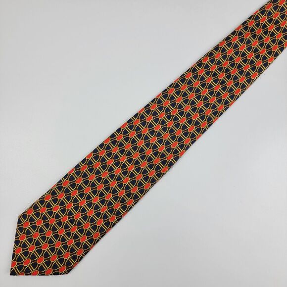 Burberry 100% Silk Tie Gold Equestrian Horse Stirrup on Navy Blue Made in France